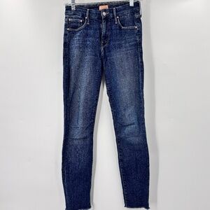 Mother Mid Rise Skinny Jeans Solid with Ankle Fray Size 24